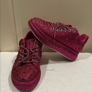 Bling Sparkling Jazzy Retro shiny Rhinestone lace up platform sneakers size 6
